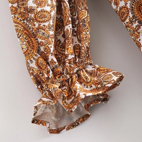 Retro Paisley Square Neck Smocked Boho Mini Dress - Picture 8 of 14